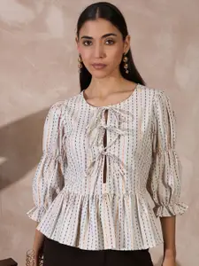 all about you -Women Printed Puff Sleeve Cotton Top