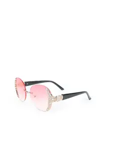 ODETTE Pink Acrylic and Faux Stone Embellished Round Sunglasses for Women NY101