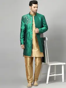 Utsav Fashion Embroidered Art Silk Sherwani & Pant With Art Silk Kurta Set