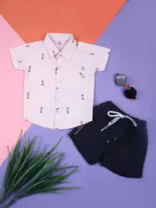 V-Mart Infant Printed Shirt Collar Shirt With Shorts