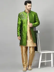 Utsav Fashion Men Embroidered Art Silk Sherwani & Pant With Art Silk Kurta Set
