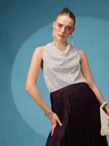 ATRAENTA Women Cowl Neck Embellished Top