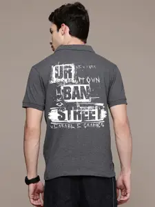 Moda Rapido Men Typography Printed Polo Collar Applique T-shirt
