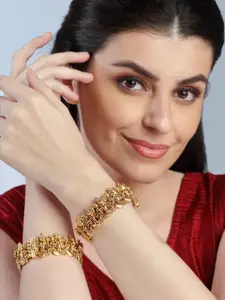 Anouk Set Of 2 Gold Plated Textured  Motif Kada Bangles