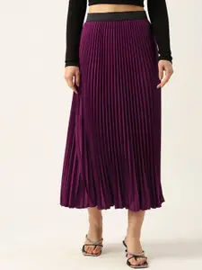 ZWERLON Women Accordion Pleated Flared A-Line Midi Skirt