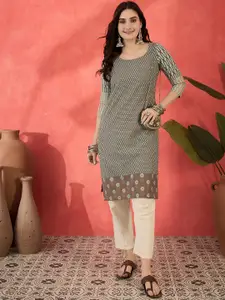 Sangria Paisley Printed Round Neck Pure Cotton Straight Kurta