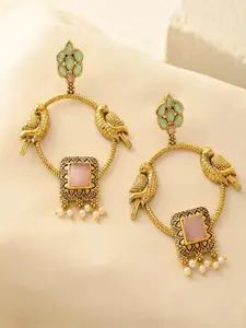 DASTOOR Gold-Plated Artificial Stones Studded and Beaded Circular Drop Earrings