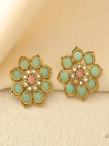 DASTOOR Gold-Plated Artificial Stones Studded Floral Shaped Studs
