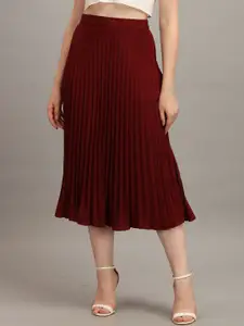 ZWERLON Women Pleated A-Line Midi Skirt