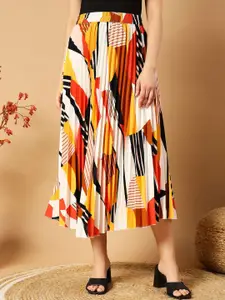 ZWERLON Women Printed Pleated A-Line Midi Skirt