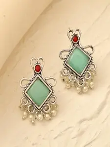 DASTOOR Gold-Plated Diamond Shaped Artificial Stones Oxidised Studs