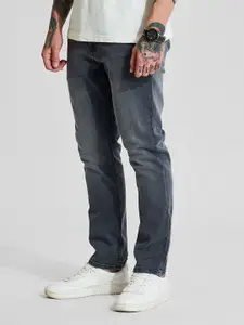 Snitch Men Dark Grey Mid-Rise Relaxed Fit Stretchable Jeans