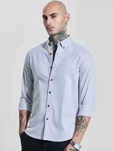Snitch Men Smart Slim Fit Button-Down Collar Solid Cotton Casual Shirt