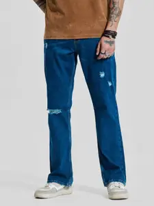 Snitch Men Classic Dark Blue Distressed Stretchable Bootcut Jeans