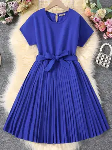 INCLUD Girls Round Neck Fit & Flare Dress