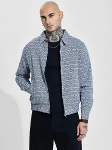 Snitch Men Geometric Self Design Bomber Jacket