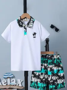 INCLUD Boys Tropical Printed Polo Collar T-shirt Wth Shorts