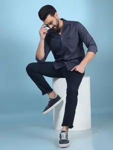 Crimsoune Club Men Classic Fit Spread Collar Geometric Printed Cotton Casual Shirt