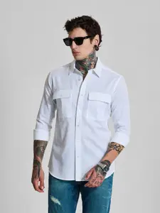 Snitch Men India Slim Fit Spread Collar Solid Cotton Linen Casual Shirt