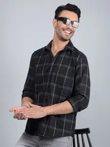 Crimsoune Club Men Classic Fit Spread Collar Windowpane Checked Cotton Casual Shirt