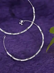 Sangria Set Of 2 Silver-Plated Artificial Beaded Anklets