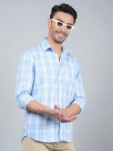 Crimsoune Club Men Classic Fit Spread Collar Tartan Checked Cotton Casual Shirt