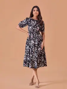 all about you Floral Printed Puff Sleeve Cotton Fit & Flare Midi Dress