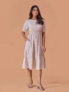 all about you Women Printed Puff Sleeve Fit & Flare Midi Dress