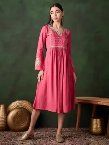 Sangria Women Floral Embroidered Fashionable Dress