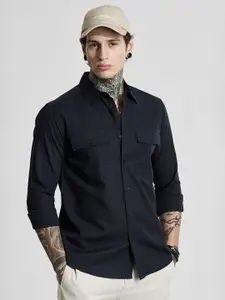 Snitch Men India Slim Fit Spread Collar Solid Cotton Linen Casual Shirt