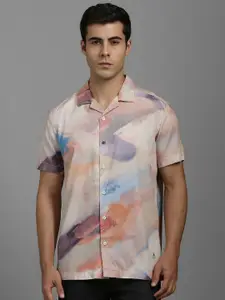 Louis Philippe Jeans Men Slim Fit Cuban Collar Abstract Printed Cotton Casual Shirt