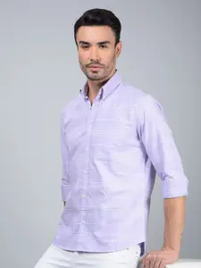 Crimsoune Club Men Classic Fit Button-Down Collar Windowpane Checked Cotton Casual Shirt