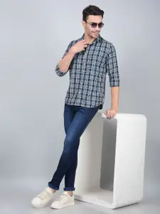 Crimsoune Club Men Classic Fit Spread Collar Tartan Checked Cotton Casual Shirt