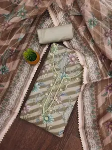 KALINI Floral Printed Beads and Stones Organza Unstitched Dress Material