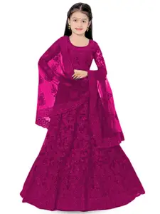 BAESD Girls Embroidered Thread Work Semi-Stitched Lehenga & Unstitched Blouse With Dupatta