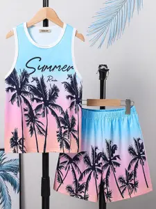 INCLUD Boys Tropical Printed Round Neck T-shirt With Shorts