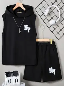 INCLUD Boys Sleeveless Hooded Printed T-Shirt With Shorts