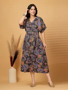 plusS Floral Print Fit & Flare Midi Dress