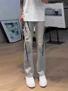 StyleCast Men Wide Leg Mildly Distressed Cotton Jeans