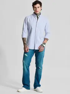 Snitch Men Button-Down Collar Micro Checked Cotton Casual Shirt