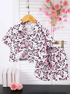 INCLUD Girls Butterfly Printed Shirt With Shorts