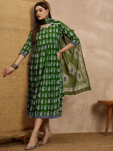 all about you Women Ethnic Motifs Print Keyhole Neck Midi Fit & Flare Dress