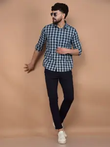 Crimsoune Club Men Classic Fit Spread Collar Tartan Checked Cotton Casual Shirt