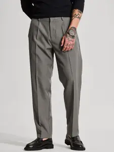 Snitch Men Snitch Grey Mid-Rise Slim Fit Trouser