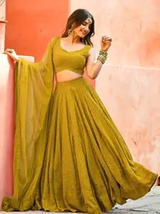 FABPIXEL Embroidered Semi-Stitched Lehenga & Unstitched Blouse With Dupatta