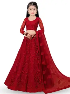 BAESD Girls Embroidered Thread Work Semi-Stitched Lehenga & Unstitched Blouse With Dupatta