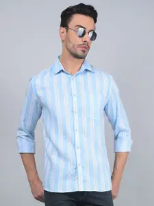 Crimsoune Club Men Classic Slim Fit Vertical Striped Cotton Casual Shirt