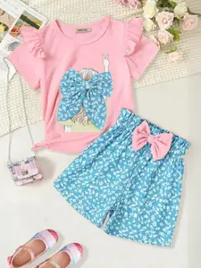 INCLUD Girls Floral Printed T-shirt with Shorts