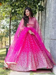 BAESD Floral Embroidered Semi-Stitched Lehenga & Unstitched Blouse With Dupatta