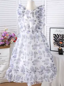 INCLUD Girls Floral Printed Round Neck Fit & Flare Midi Dress